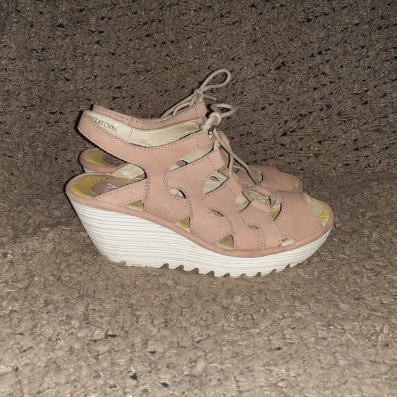 FLY LONDON-YEXA-Blush/Light Pink-Lace-Up Wedge Sandals-Sz 36-Excellent - Picture 5 of 8
